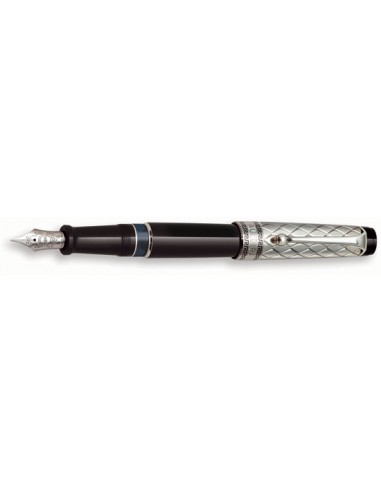 Aurora Optima Riflessi Black Barrel and Sterling Silver Cap Fountain Pen