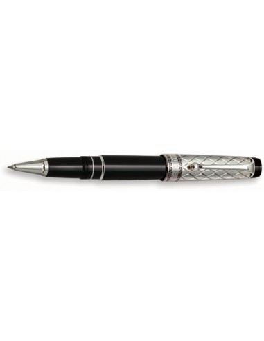 Aurora Optima Riflessi Black Barrel and Sterling Silver Cap Rollerball