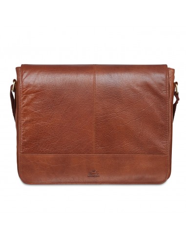 Vegetable Tanned Top Grain Buffalo Leather Messenger Bag for 15" Laptop / Tablet, 15.5" x 3" x 13", Cognac