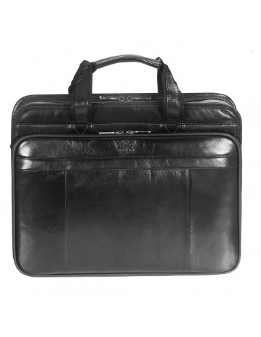 Mancini Leather Double Compartment Briefcase for Laptop and Tablet Black