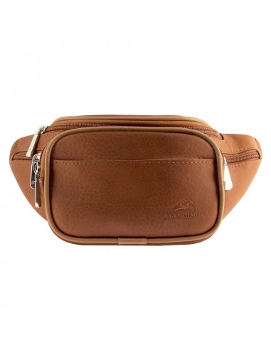 Mancini Leather Classic Waist Bag, 12" x 4" x 5.5", Cognac