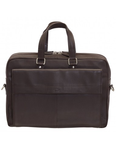 Mancini Leather Double Compartment Briefcase for 15.6" Laptop and Tablet, 16.25" x 4" x 12", Brown