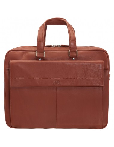 Mancini Leather Double Compartment Briefcase for 15.6" Laptop and Tablet, 16.25" x 4" x 12", Cognac