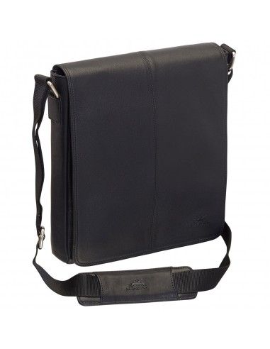 Mancini Leather Messenger Style Unisex Bag for Tablet/ E-reader, 10.25" x 3" x 12", Black