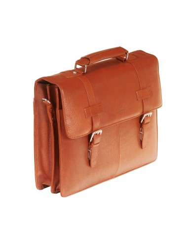 Mancini Leather Double Compartment Flap Briefcase for 15.6" Laptop / Tablet, 16" x 4" x 12", Cognac