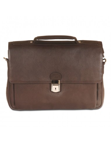 Mancini Leather Triple Compartment Flap Briefcase for 15" Laptop / Tablet, 15" x 4.25" x 10.25", Brown