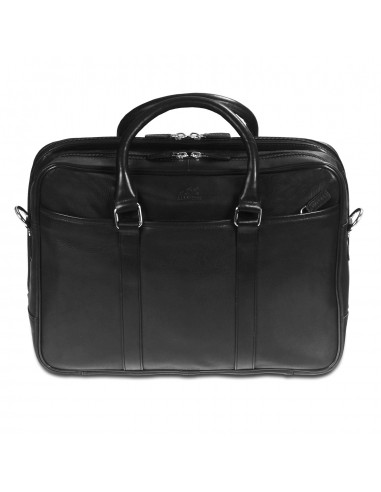 Mancini Leather Double Compartment Zippered Briefcase for 15.6" Laptop / Tablet, 15.5" x 4.25" x 11.25", Black