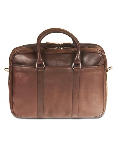 Mancini Leather Double Compartment Zippered Briefcase for 15.6" Laptop / Tablet, 15.5" x 4.25" x 11.25", Brown