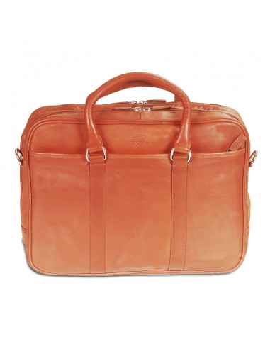 Mancini Leather Double Compartment Zippered Briefcase for 15.6" Laptop / Tablet, 15.5" x 4.25" x 11.25", Cognac