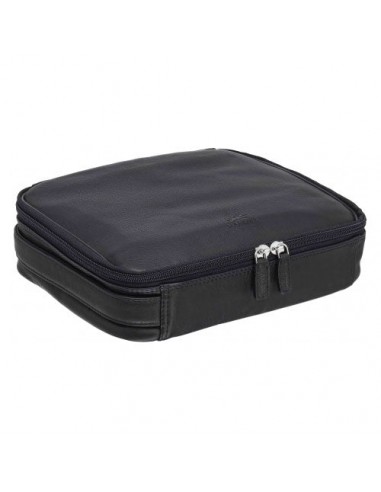 Mancini Leather Large Zippered Toiletry Bag, 10.5" x 8" x 3", Black