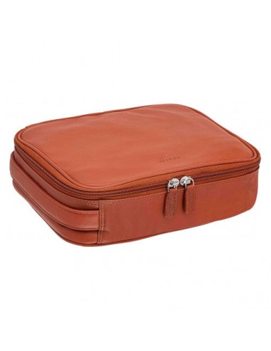 Mancini Leather Large Zippered Toiletry Bag, 10.5" x 8" x 3", Cognac