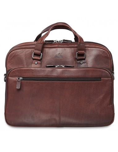 Mancini Leather Expandable Double Compartment Briefcase for 15.6'' Laptop / Tablet, 16.25" x 5.25" x 12", Brown